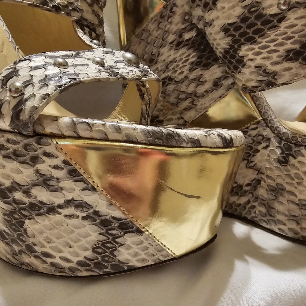 Jimmy Choo Python And Gold Studded Wedges - image 4